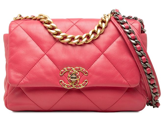 Chanel 19 Flap Medium em pele de cordeiro rosa
