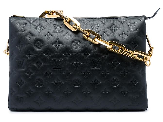 Louis Vuitton Coussin MM em pele de cordeiro acolchoada preta com monograma em relevo Preto