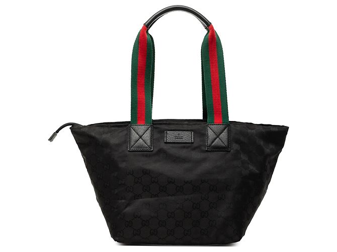 Tote Gucci in tela GG nera con banda Web Nero