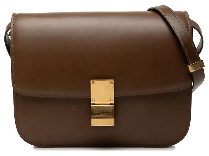 Céline Celine Brown Medium Calfskin Classic Box Marron Marron foncé