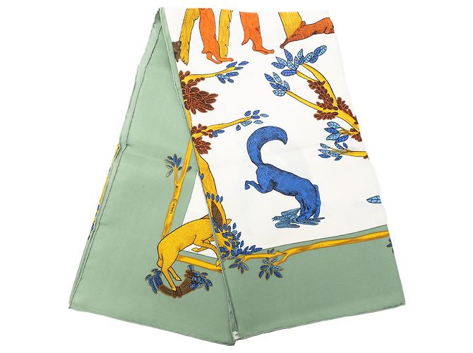 Lenço de seda Hermès White Animal Alphabet 90 Branco