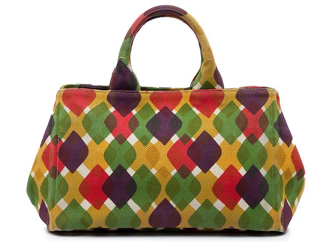 Prada Multi Canvas Canapa Stampata Tote Multicolore