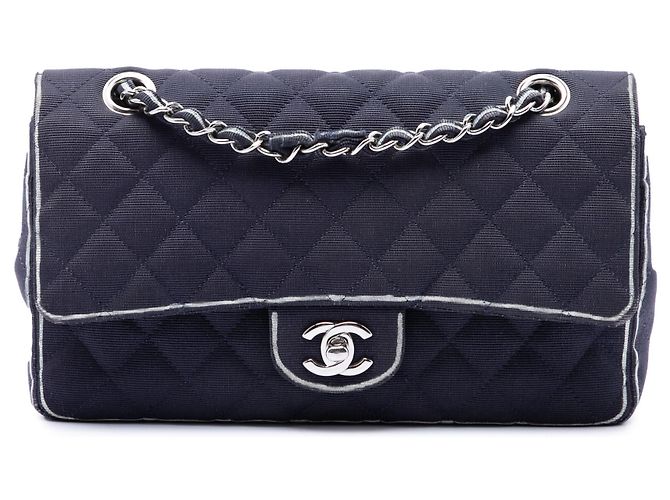 Chanel Blue Medium Classic Printed Grosgrain Double Flap Azul