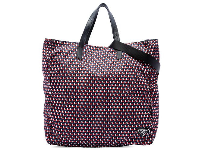 Saffiano Prada Red Tessuto Stampato Octagon Handtasche Rot