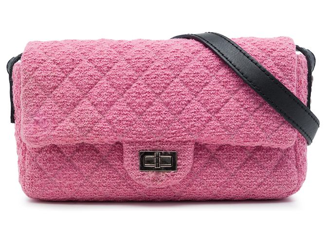 Chanel Pink Small Quilted Tweed Reissue 2.55 Easy Messenger Flap