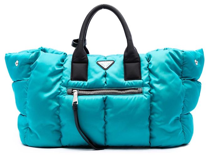Bolsa Satchel Bomber Prada em Tessuto Azul Large Turquesa