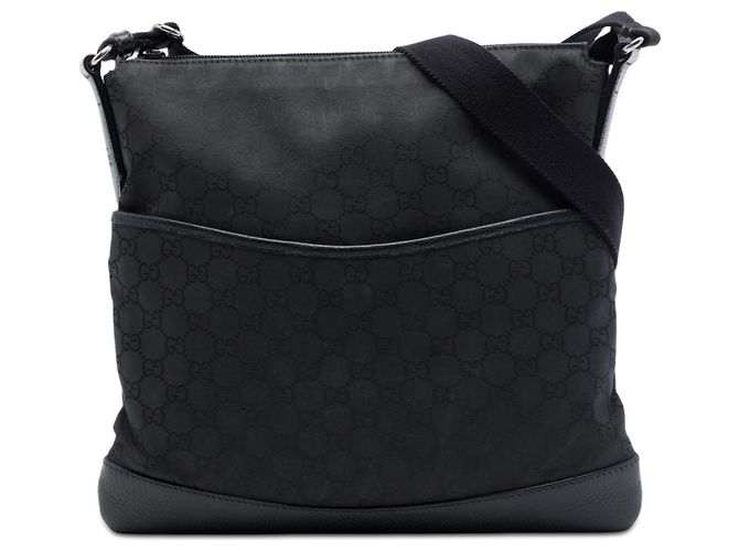 Borsa Messenger Piatta Gucci in Nylon GG Nero