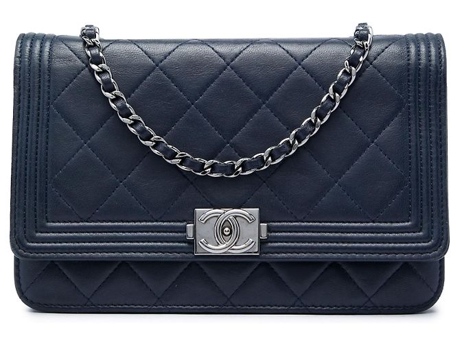 Chanel Blue Quilted Lambskin Boy Wallet On Chain Bleu Bleu Marine
