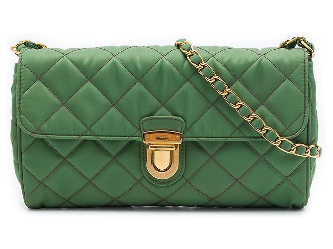 Prada Bolsa Tiracolo em Tessuto Verde Impuntu com Corrente