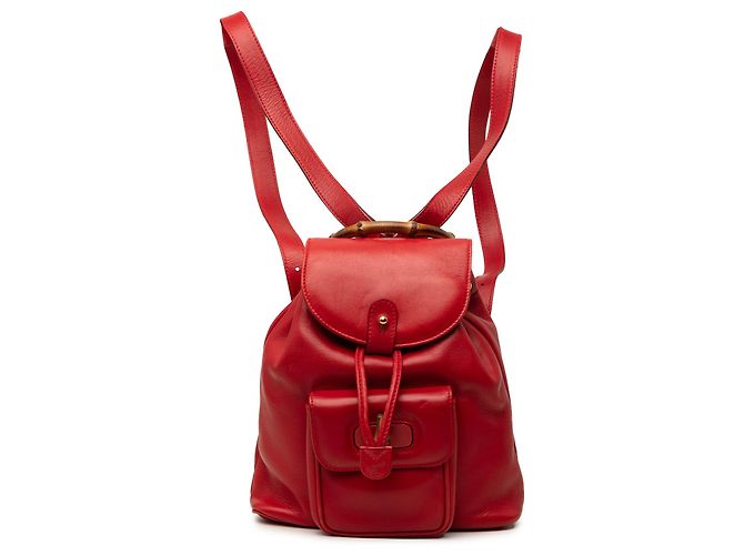 Bamboo Mochila de cordão em couro de bezerro vermelho e bambu Gucci