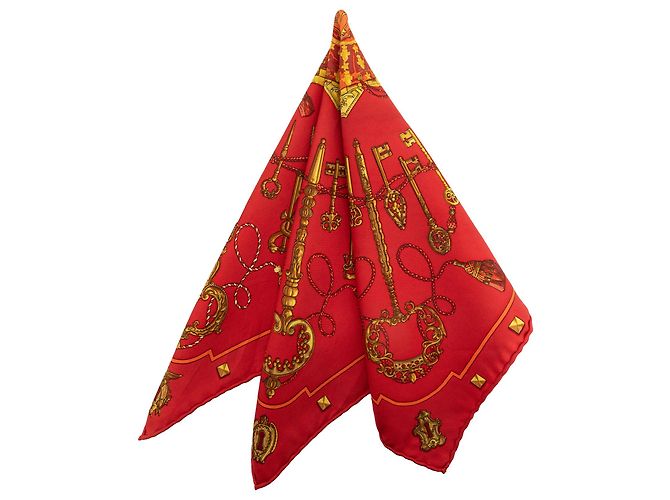 Hermès Red Les Cles Seidentuch Rot