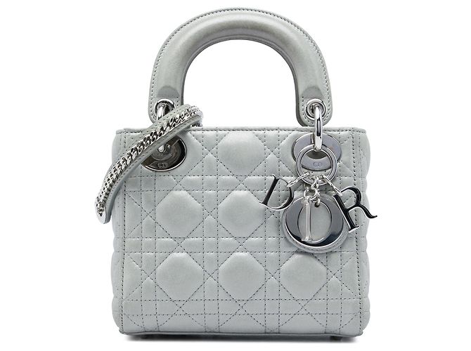 Autre Marque Dior Silver Mini Iridescent Lambskin Cannage Lady Dior Prata