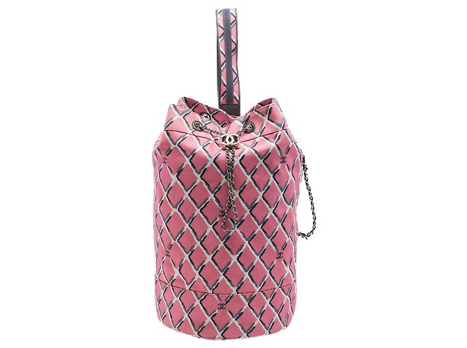 Chanel Pink Printed Canvas Coco Beach Drawstring Sling Bag