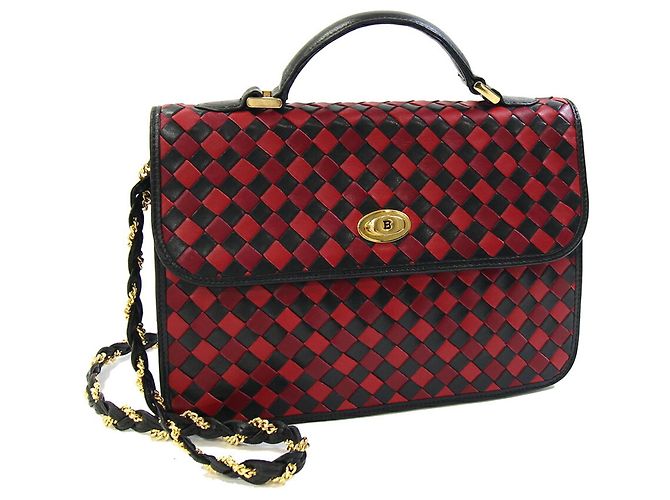 Sac à main en cuir vintage Bally Noir Rouge