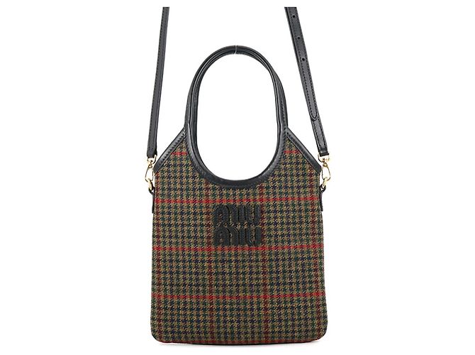 Borsa a mano Miu Miu Ivy Mini in tessuto e pelle Nero Multicolore Verde