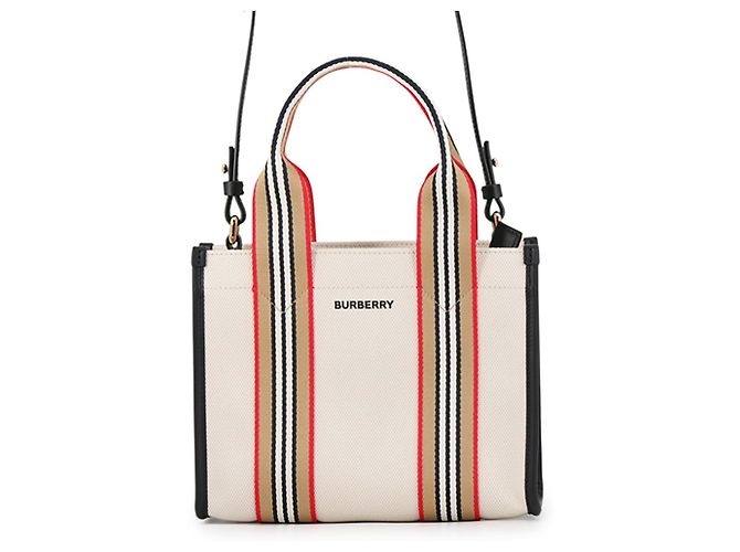 Petit sac cabas Burberry Icon Stripe Trim Marron Noir Rouge Beige