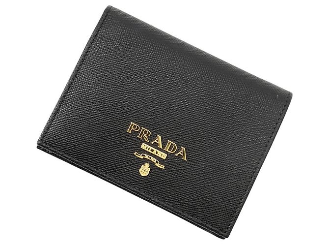 Prada Bi-Fold Saffiano Leather Wallet Black Red