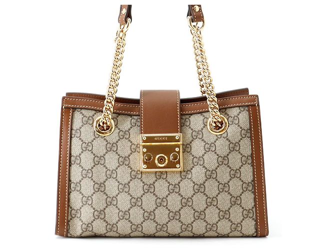 Padlock Bolsa de Ombro Gucci GG Supreme com Cadeado Marrom Bege