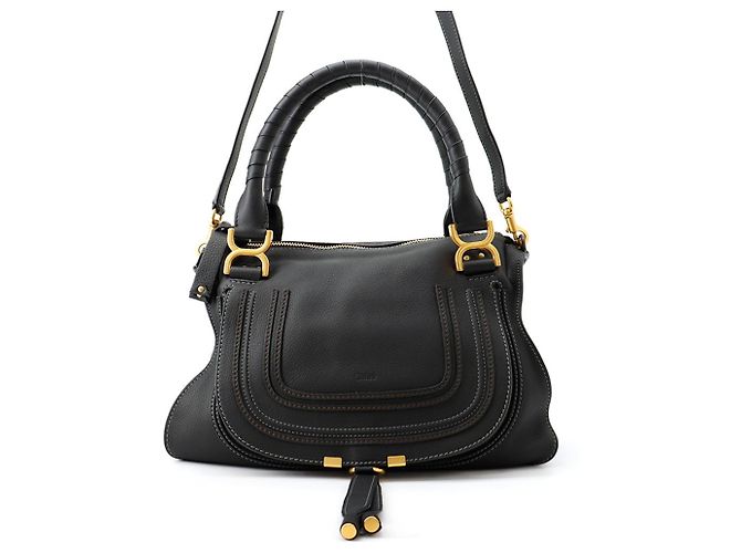 Borsa a tracolla Chloé Marcie in pelle di vitello nera Nero