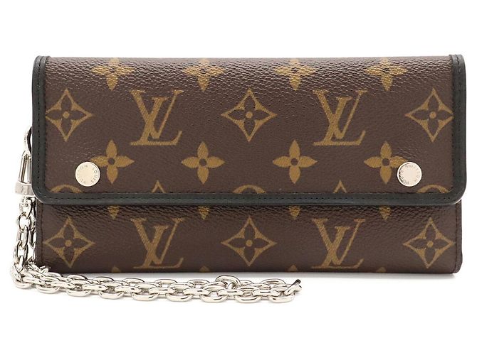 Louis Vuitton Monogram Macassar Portefeuille Long Tri-fold Wallet Brown Black