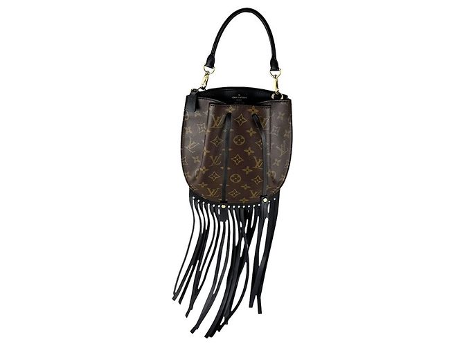 Bolsa de mão Louis Vuitton Monogram Fringed Noe MINI Marrom Preto