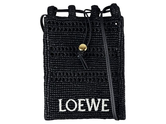 Borsa a tracolla in rafia Loewe Nero