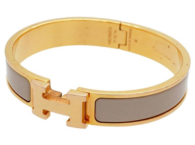 Bracciale Hermès Clic Clac PM GP Plated Gold Greige Donna D'oro Grigio