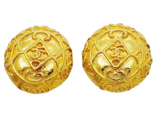 Chanel Gold Plated Clip Earrings Golden