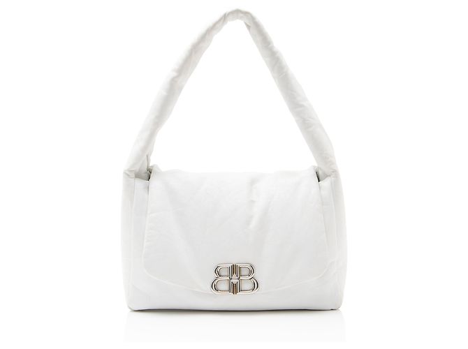 Bolsa de Ombro Monaco Medium em Pele de Bezerro Balenciaga Branco