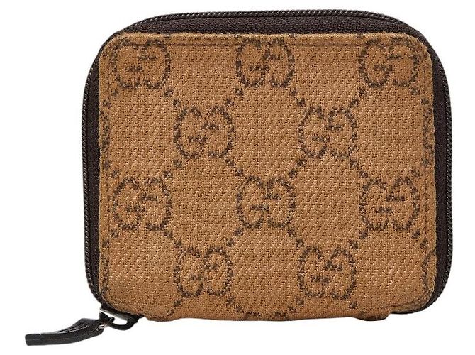 Gucci GG Canvas Rundes Münzfach mit Reißverschluss Braun Beige