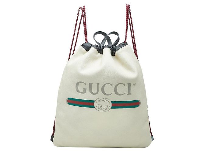 Gucci Shelley Line Drawstring Backpack Brown Beige