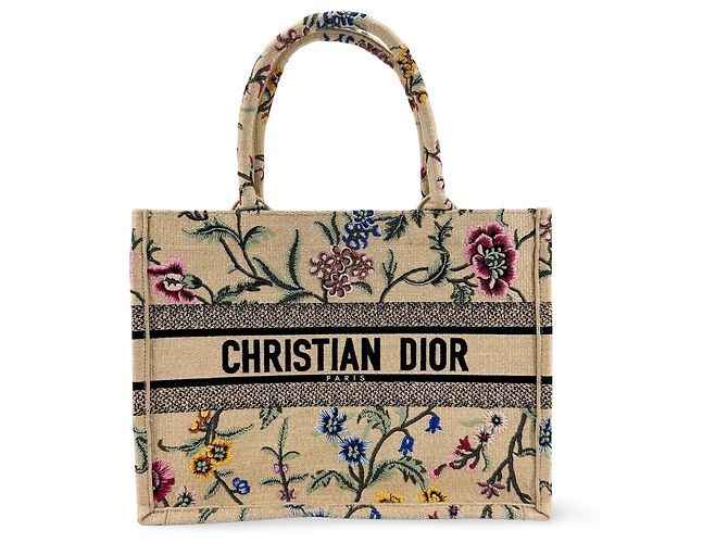 Christian Dior Book Embroidered Canvas Medium Beige