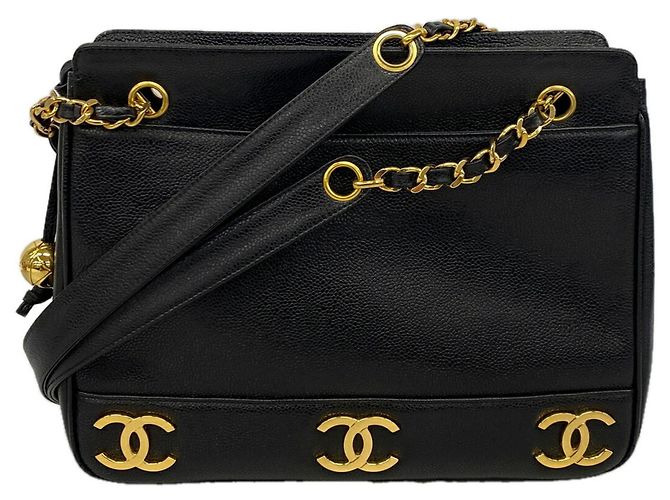 Borsa a tracolla Chanel in vitello martellato nero