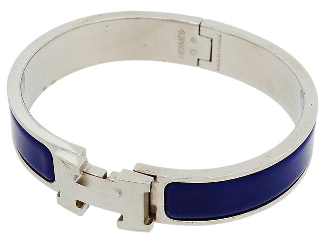 Bracciale Hermès Clic Clac PM in Argento e Blu