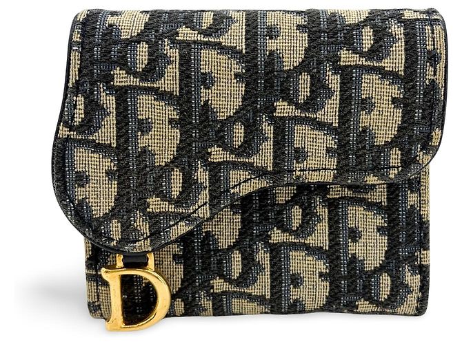 Christian Dior Saddle Flap Oblique Canvas Mini Navy blue