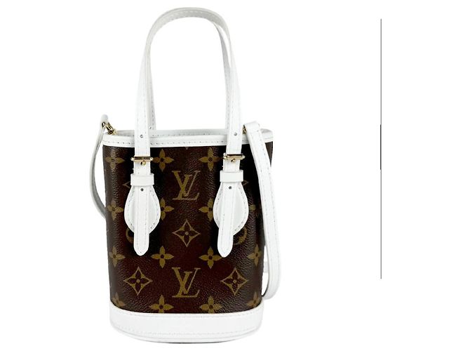 Bolsa de Ombro Nano Bucket Monogram Louis Vuitton Marrom Branco Monograma