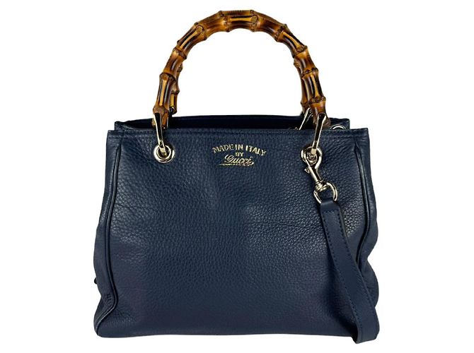 Bamboo Borsa a mano Gucci in pelle blu navy