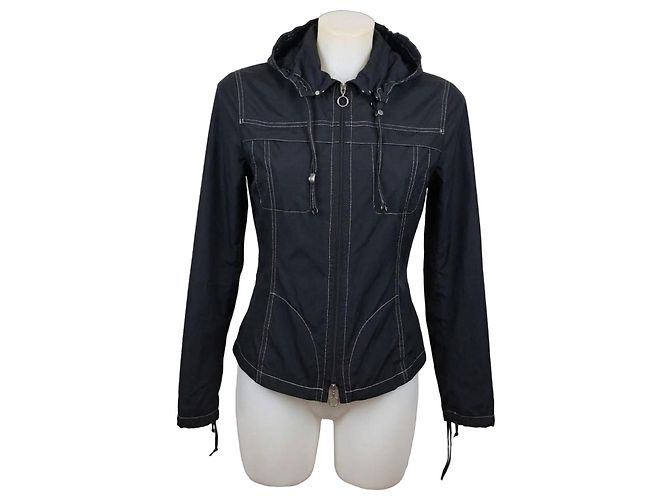 Autre Marque MAX&Co. Chaqueta Negra con Capucha y Costuras en Contraste Negro
