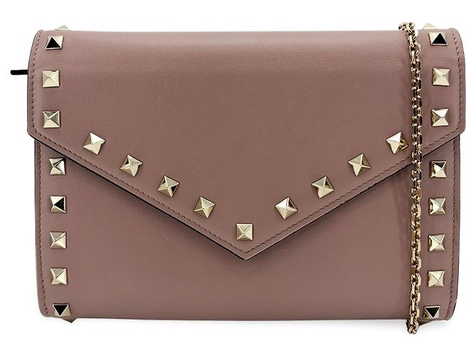 Valentino Garavani Rockstud Envelope Chain Leather Beige