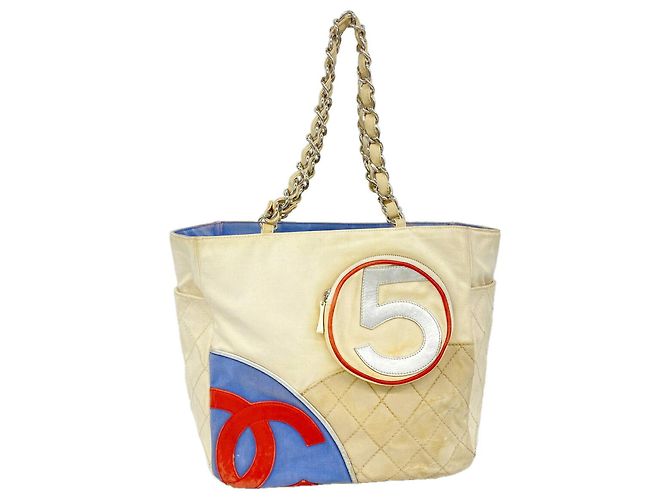 Chanel Chain Tote Bag No. 5 Weiß Blau