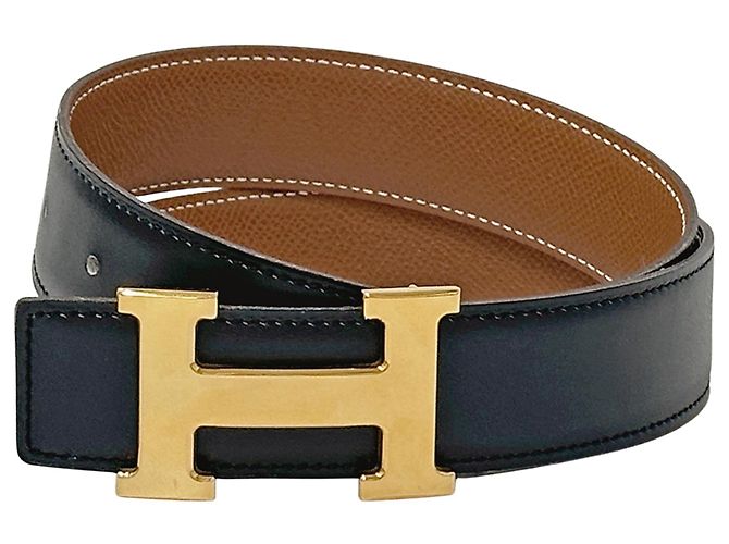 Hermès Cinto de couro reversível Hermes Preto Branco