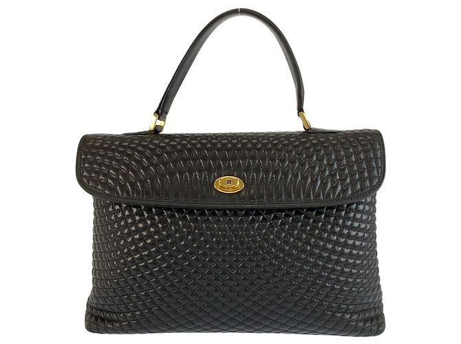 BALLY Vintage gesteppte Handtasche aus schwarzem Leder