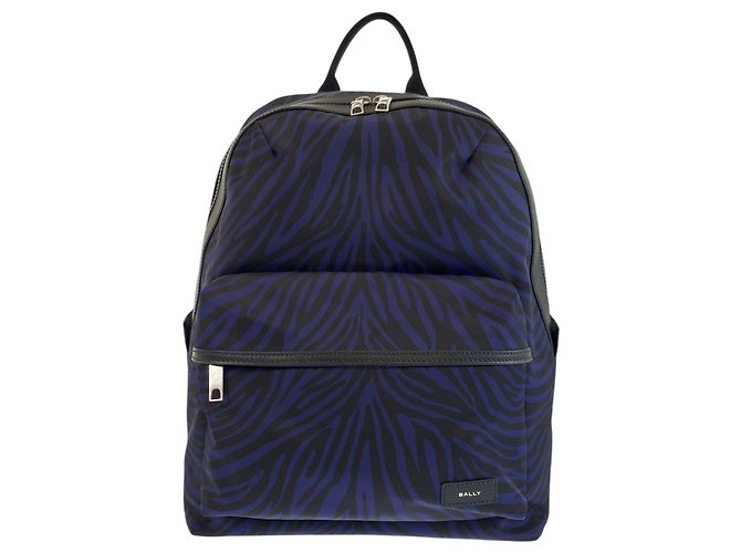 Bally Zebra Print Navy Black Nylon Backpack Navy blue
