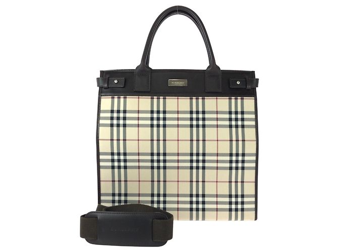 Saco Tote/Saco de Ombro 2-Way Burberry Check Pattern Bege Castanho escuro