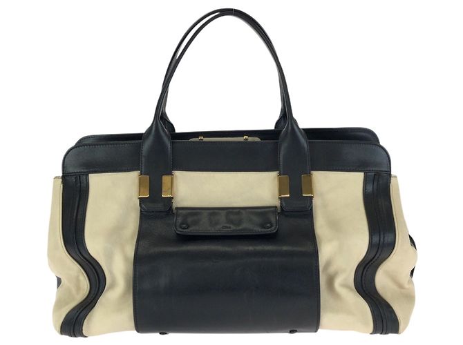 Sac cabas en cuir Chloé Alice Noir Beige