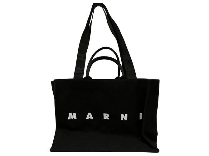 Borsa Tote Marni in tela nera Nero
