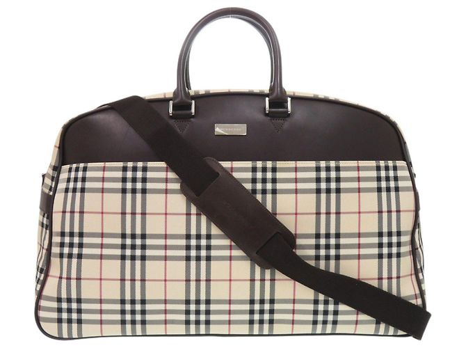 Bolsa Boston Burberry Nova Check 2-Way em lona e couro Bege