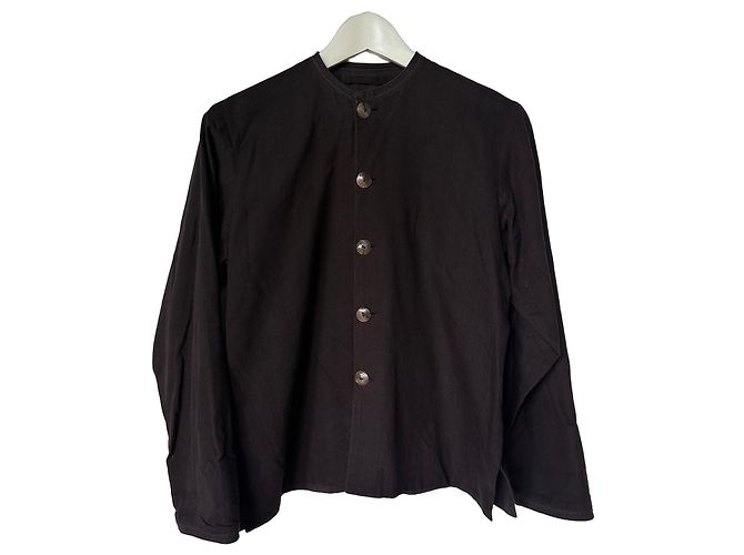 Autre Marque Camicia cotone marrone collo coreano