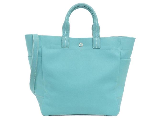 Autre Marque Bolsa de couro e lona azul Tiffany