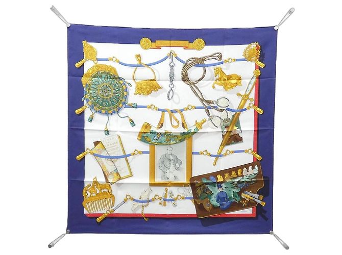 Hermès Hermes MEMOIRE D'HERMES Pañuelo Cuadrado Muffler Blanco Azul